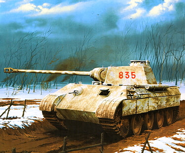 tank tempur abu-abu, gambar, Panther, tank, Jerman, Wehrmacht, rata-rata, PzKpfw V, Wrobel, Wallpaper HD HD wallpaper