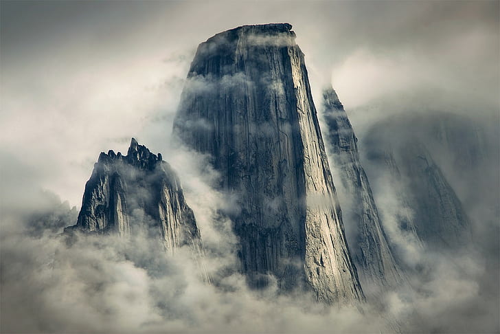 tebing, kabut, pemandangan, pegunungan, Max Rive, Wallpaper HD