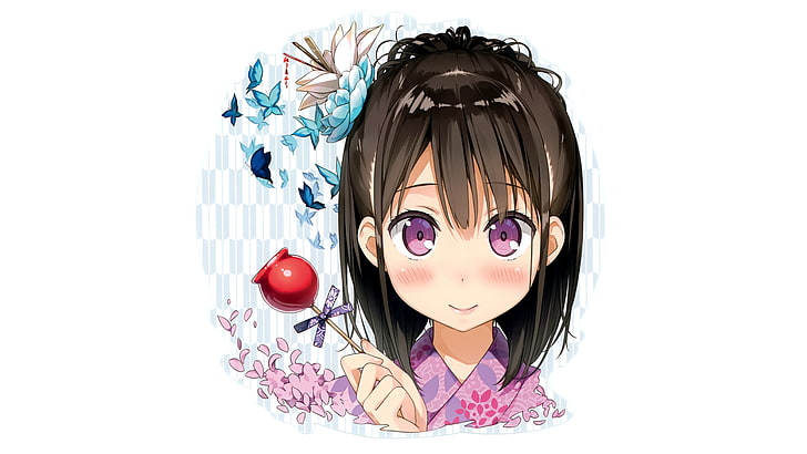 kantoku, shizuku, brown hair, purple eyes, Anime, HD wallpaper