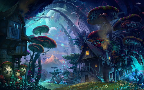 trippy, psychedelic, mushroom, magic mushrooms, fantasy art, HD wallpaper HD wallpaper