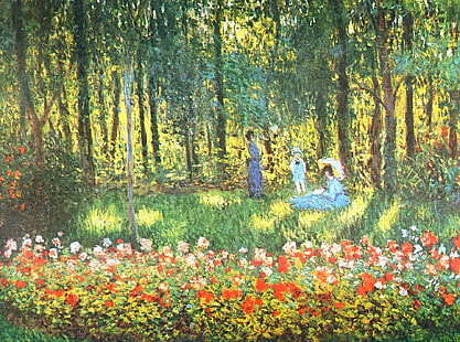 landscape, picture, Claude Monet, genre, The Artist's family in the Garden, HD wallpaper HD wallpaper