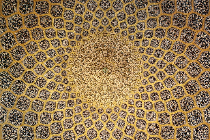 karpet area bunga coklat dan merah, Iran, Isfahan, Wallpaper HD