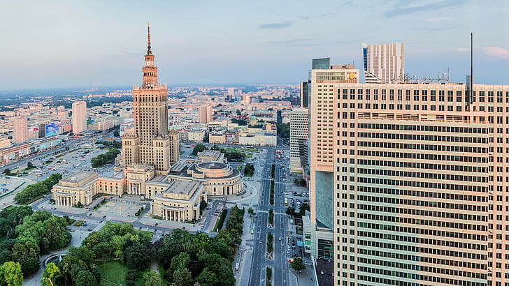 Polonia, Varsavia, grattacielo, paesaggio urbano, Sfondo HD