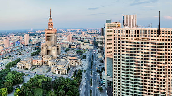 Польша, Варшава, небоскреб, городской пейзаж, HD обои HD wallpaper