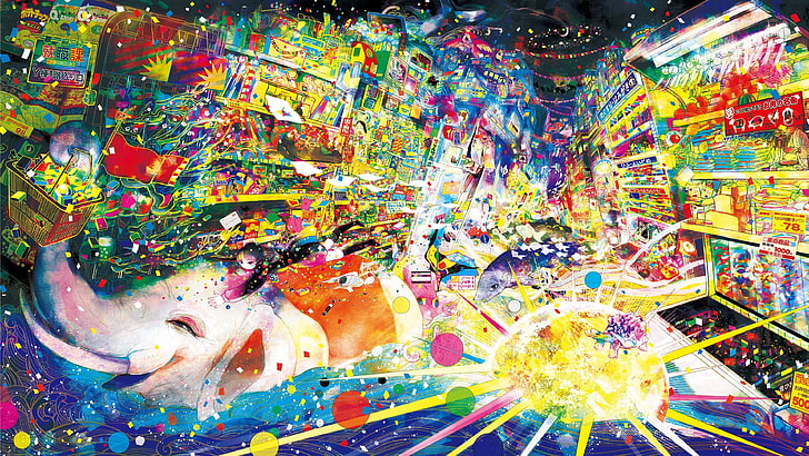karya seni gajah dan matahari, penuh warna, abstrak, Wallpaper HD