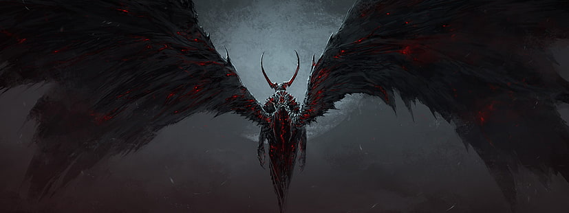 Fondo de pantalla de Lucifer, personaje de anime con alas, obras de arte, arte de fantasía, demonio, muerte, destrucción, ángel, oscuro, Fondo de pantalla HD HD wallpaper