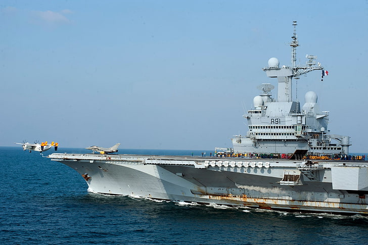 سفن حربية ، حاملة طائرات ، حاملة الطائرات الفرنسية شارل ديغول (R91) ، سفينة حربية، خلفية HD