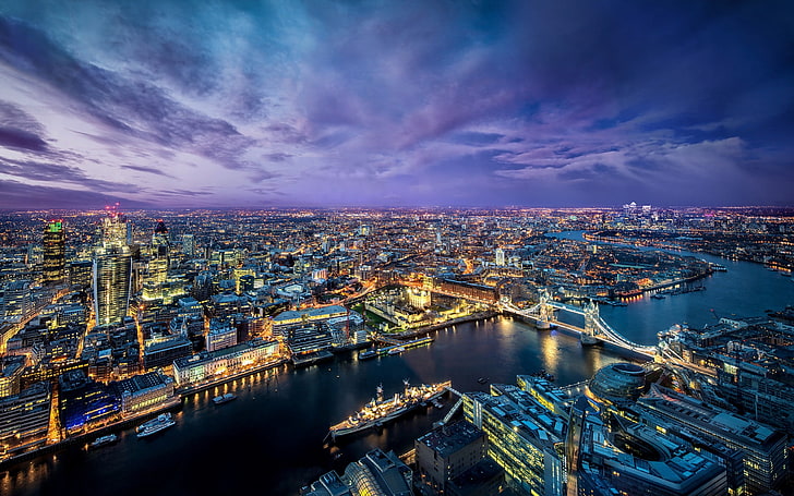 Londres, Inglaterra, cidade, paisagem urbana, rio, Rio Tamisa, Ponte de Londres, ponte, noite, HD papel de parede