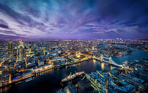 Londyn, Anglia, miasto, pejzaż miejski, rzeka, Tamiza, London Bridge, most, noc, Tapety HD HD wallpaper