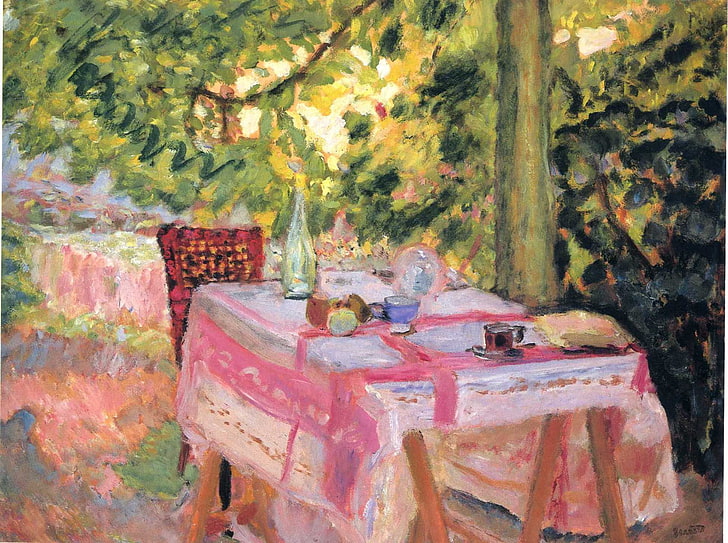 여름, 테이블, 나무, 나비 친밀감, Bonnard Pierre, HD 배경 화면