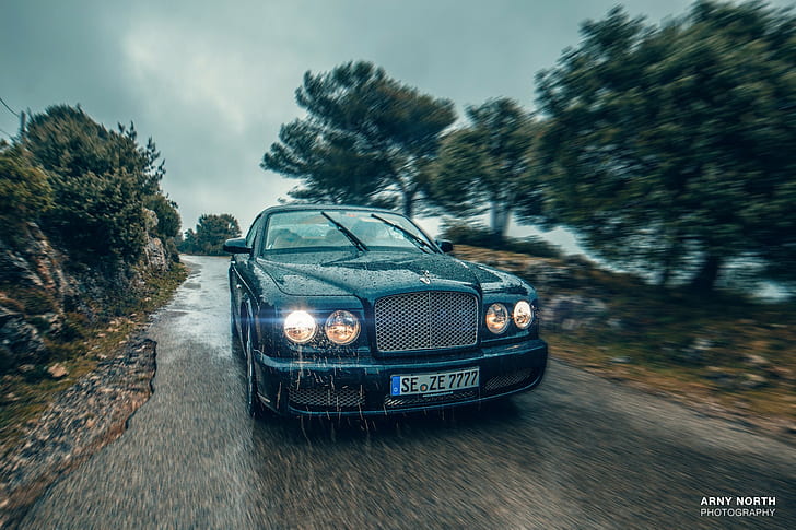 Bentley, дъжд, път, Arny North, кола, HD тапет