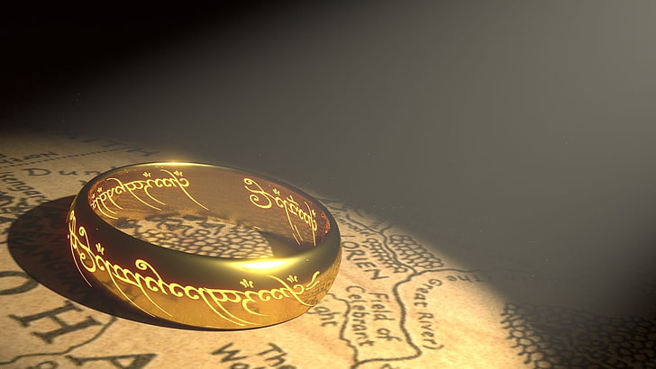 obrączka w kolorze złotym, Władca Pierścieni, pierścienie, Jedyny pierścień, mapa, Śródziemie, tekst, zbliżenie, Tapety HD