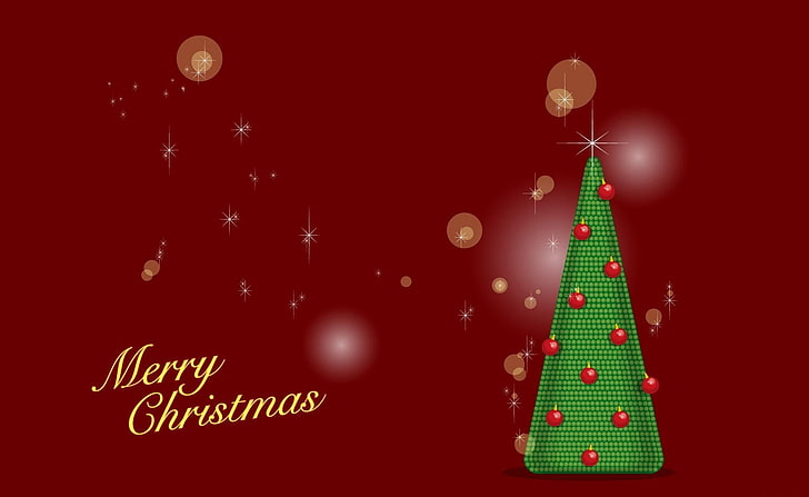 papier peint sapin de Noël vert et rouge, arbre de noël, jouets, balles, étincelles, noël, Fond d'écran HD