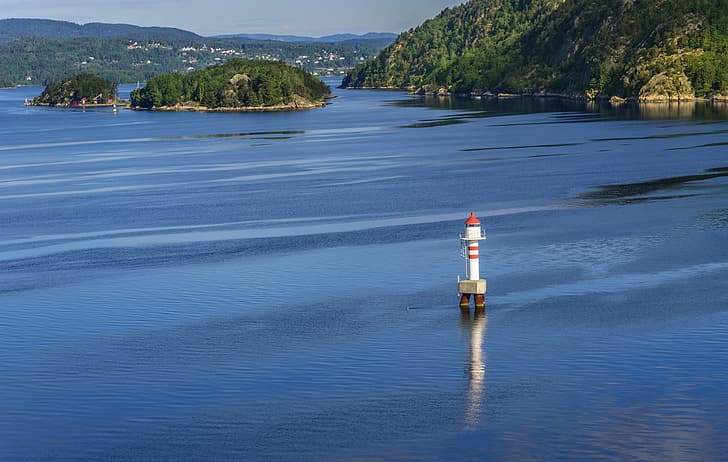 фото, маяк, остров, Норвегия, залив, Осло, HD обои