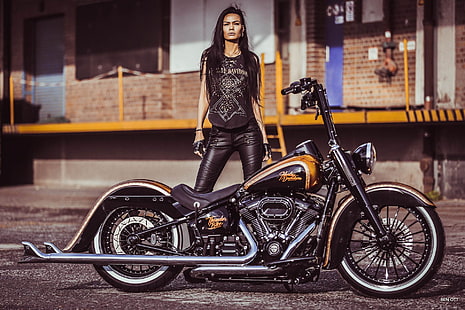  Motorcycles, Girls and Motorcycles, Custom Motorcycle, Harley-Davidson, Thunderbike Customs, Woman, HD wallpaper HD wallpaper