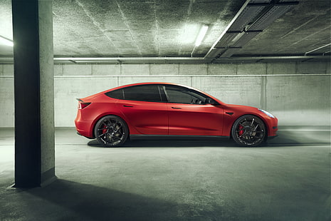 Tesla Motors, Tesla Model 3, Mobil, Mobil Mewah, Mobil Merah, Kendaraan, Wallpaper HD HD wallpaper
