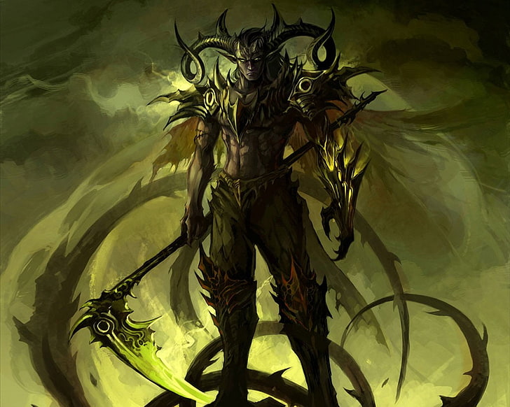Hombre con ilustración de guadaña, World of Warcraft, videojuegos, arte de fantasía, guerrero, Fondo de pantalla HD