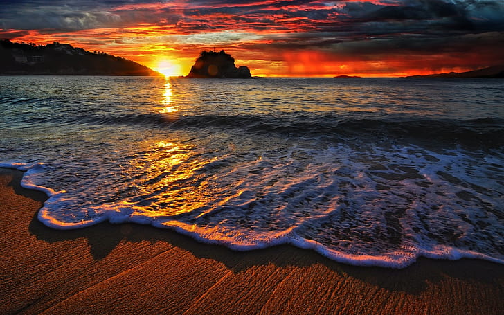 غروب الشمس ، الغيوم ، المحيط ، الشاطئ ، انعكاسات التصوير الفوتوغرافي للبحر 1920x1200 الطبيعة الشواطئ HD الفن ، غروب الشمس ، المحيط، خلفية HD