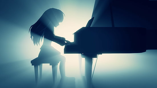 Anime Light Piano HD, fêmea tocando piano de cauda, ​​desenho animado / história em quadrinhos, anime, luz, piano, HD papel de parede HD wallpaper