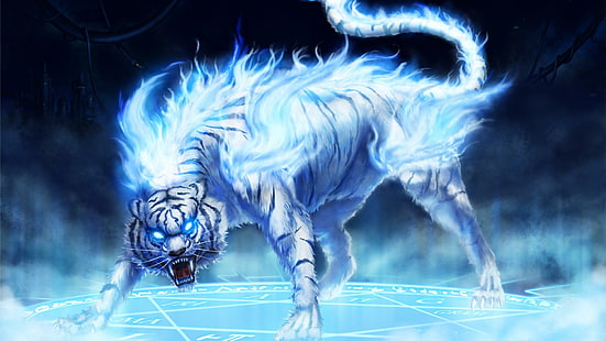 Were-tiger، tiger، werewolf، cyber، snow، 3d and abstract، خلفية HD HD wallpaper