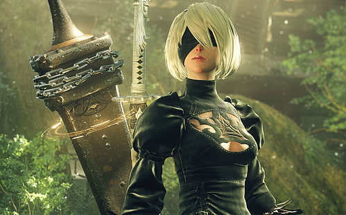 Nier Automata 2B, female anime character holding weapon wallpaper, Games, Other Games, 2017, videogame, nier, automata, 2b, HD wallpaper HD wallpaper