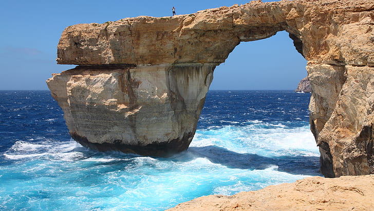 マルタ島、紺Azureの窓、海、海岸、波、島、マルタ、紺Azure、窓、海、海岸、波、 HDデスクトップの壁紙