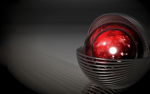 ornamento palla rossa e grigia, render, arte digitale, compendio, sfera, rosso, Sfondo HD HD wallpaper