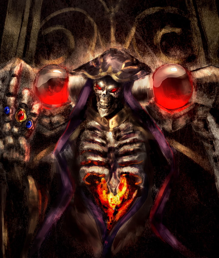 pintura esqueleto, Overlord (anime), Ainz Ooal Gown, Fondo de pantalla HD, fondo de pantalla de teléfono