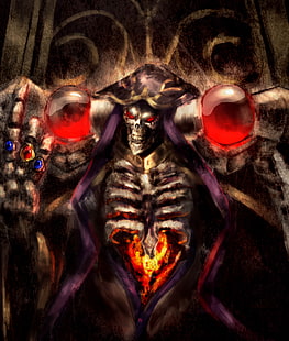 pintura esqueleto, Overlord (anime), Ainz Ooal Gown, Fondo de pantalla HD HD wallpaper