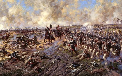 pintura de guerra de soldados, óleo, cuadro, lienzo, el artista es A. averjanov, guerra patriótica de 1812, Fondo de pantalla HD HD wallpaper