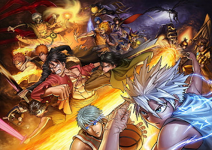 Anime, Crossover, Conan, Death Note, Dragon Ball, Fairy Tail, Hunter x Hunter, Kuroko's Basketball, Naruto, Shingeki No Kyojin, Tokyo Ghoul, Yu-Gi-Oh!, HD wallpaper HD wallpaper