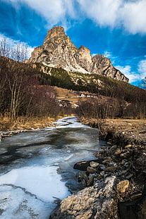 brown mountain and river, corvara, alta badia, corvara, alta badia, Corvara, Alta Badia, Landscape photography, brown mountain, river, dolomiti, natural, calm, peaceful, nature, water, italy, italia, orange, snow, trees, trentino, depth, photography, stone, sky, rocks, wood, geotagged, landscapes, photo, tranquil, canvas  prints, landscape, winter, grass, scenic, european, mountains, fine art, outdoor, vacation, outdoors, clouds, blue sky, tree, dolomites, scenery, travel, forest, morning, print, green, europe, photograph, mountain, scenics, summer, beauty In Nature, HD wallpaper HD wallpaper