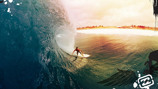 Surfing HD, surfer on white surfboard, sports, surfing, HD wallpaper HD wallpaper