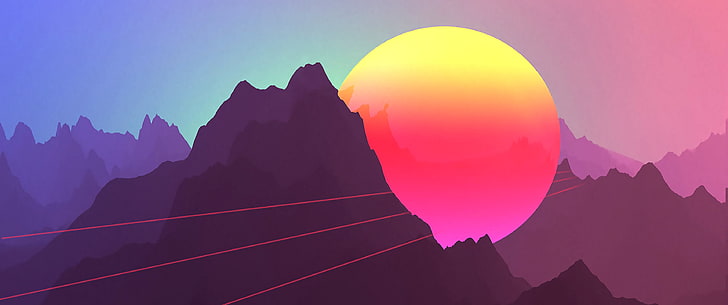 gunung clip art puncak, pegunungan, Matahari, abstrak, Wallpaper HD
