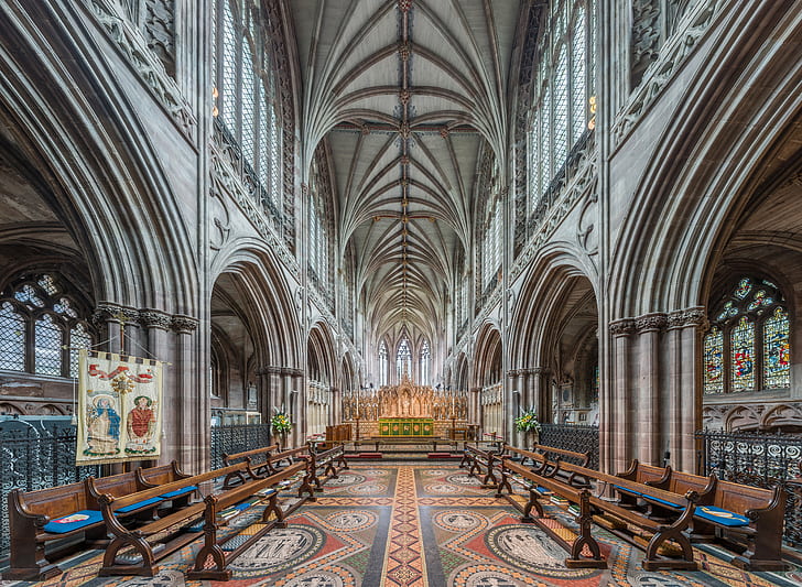 interno, Staffordshire, Regno Unito, Diliff, Cattedrale di Lichfield, altare maggiore dal coro, Sfondo HD