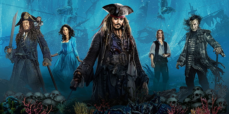 ภาพประกอบ Jack Sparrow, ทะเล, Johnny Depp, เรือ, ด้านล่าง, แฟนตาซี, ลิง, หัวกะโหลก, Pirates of the Caribbean, โปสเตอร์, Jack Sparrow, Javier Bardem, Geoffrey Rush, Kaya Scodelario, Brenton Thwaites, Pirates of the Caribbean: Dead Men Tell ไม่มีนิทานคนตายเล่านิทานไม่จม, วอลล์เปเปอร์ HD