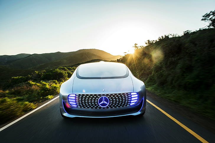 Mercedes-Benz, F 015 2015, mobil perak mercedes benz, Mercedes-Benz, 2015, F 015, Luxury in Motion, Mercedes road, Wallpaper HD