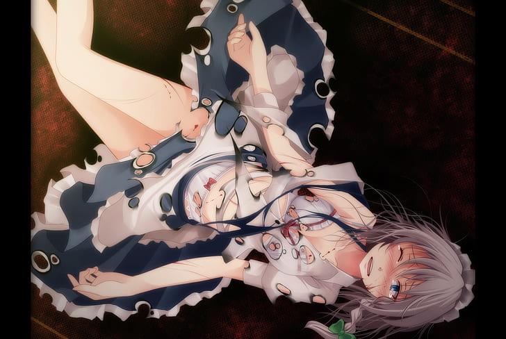 blood, the victim, tears, pain, the maid, torn clothes, Izayoi Sakuya, Touhou Project, Project East, HD wallpaper