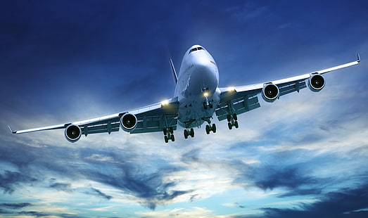 белый самолет, 747, самолеты, авиалайнер, самолет, Боинг, Боинг 747, самолет, транспорт, HD обои HD wallpaper