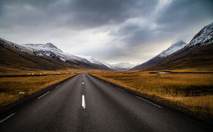 Long Road, painting of freeway, Nature, Landscape, Travel, Journey, Trip, Road, Route, Mountains, Cloudy, Europe, Iceland, Highlands, Stormy, Driving, Overcast, excursion, HD wallpaper
