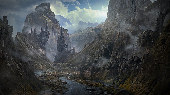 Sci Fi, Krajobraz, Góry, Postapokaliptyczne, Ruiny, Tapety HD HD wallpaper
