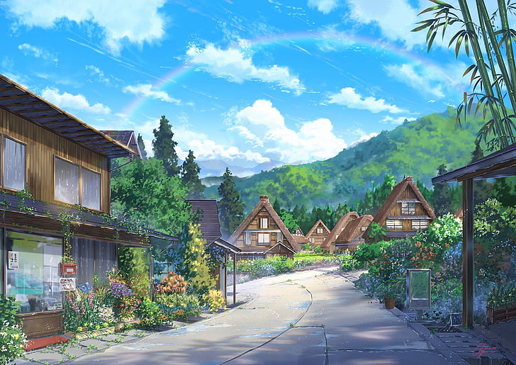 Anime, Original, Flower, Rainbow, HD wallpaper