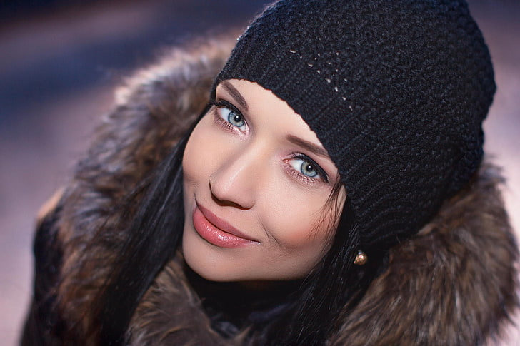 mujer, ojos azules, sombrero, Angelina Petrova, Fondo de pantalla HD