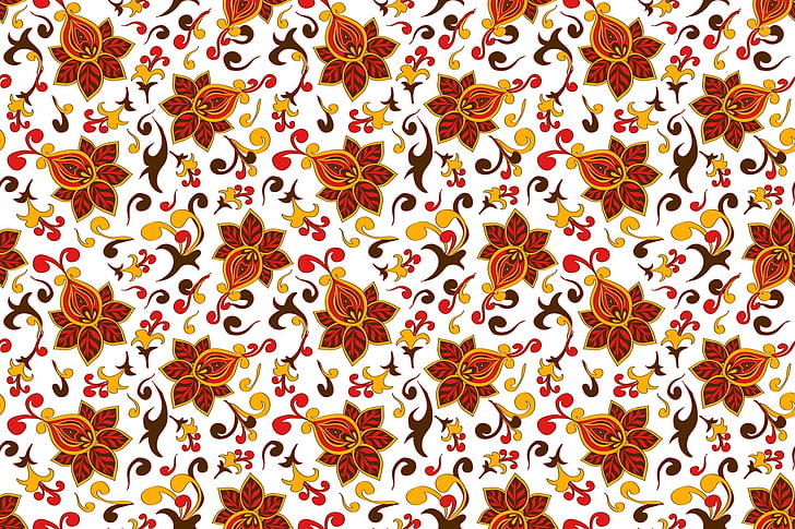 white, brown, and yellow floral wallpaper, patterns, flowers, texture, HD wallpaper
