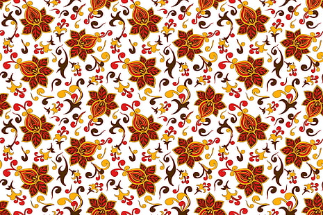 vit, brun och gul blommig tapet, mönster, blommor, konsistens, HD tapet HD wallpaper