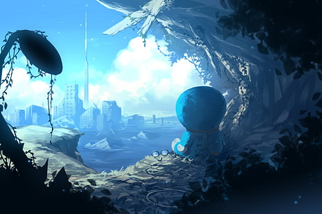 Doraemon, Apokalypse, Himmel, Wolken, Stadt, Anime, HD-Hintergrundbild HD wallpaper