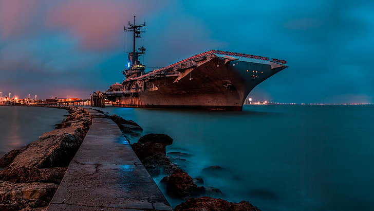 graues Schiff, Militär, Flugzeugträger, United States Navy, USS Lexington, HD-Hintergrundbild