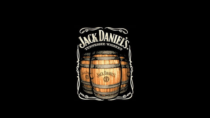 Jack Daniels Whiskey Drinks Logo czarne tło szerokie, napoje, tło, czarny, daniels, jack, logo, szerokie, whisky, Tapety HD