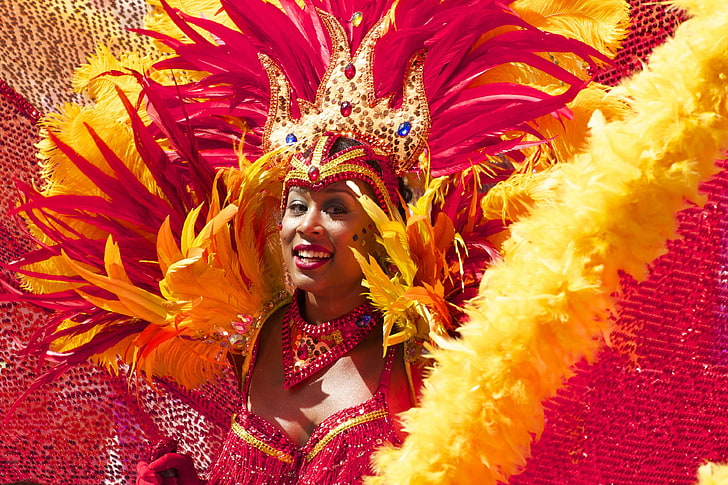 brazil, cariwest, carnival, colorful, colourful, costume, creative, fashion, feathers, girl, model, parade feathers, rio, samba, summer, vibrant, woman, HD wallpaper