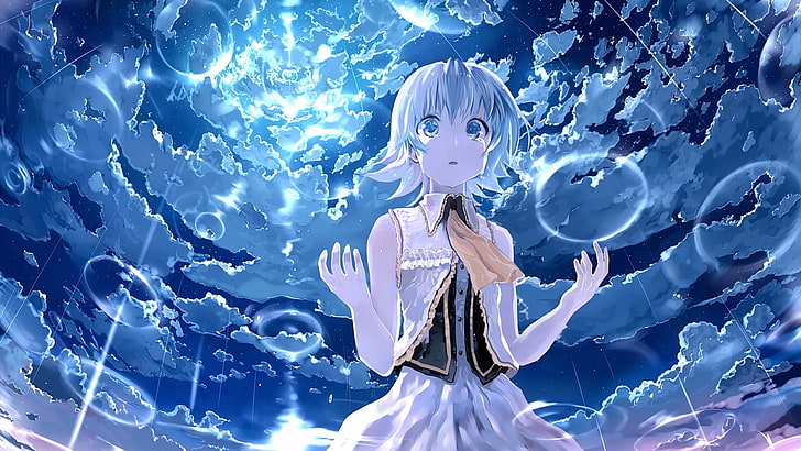 graue behaarte Frau Anime Charakter Wallpaper, Anime, Anime Mädchen, blaue Augen, Weinen, kurze Haare, Vocaloid, Blasen, HD-Hintergrundbild